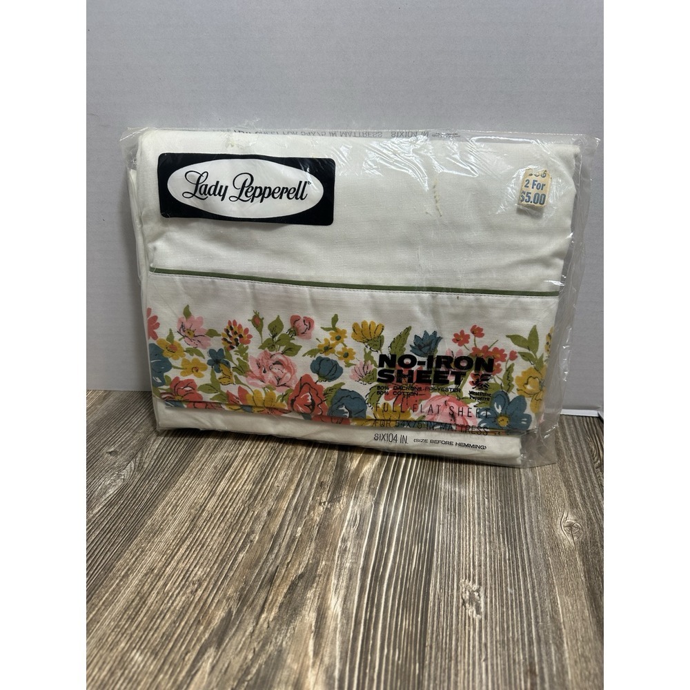 Retro Lady Pepperell Full Size Flat Sheet Garden Bouquet ‎ No Iron NEW